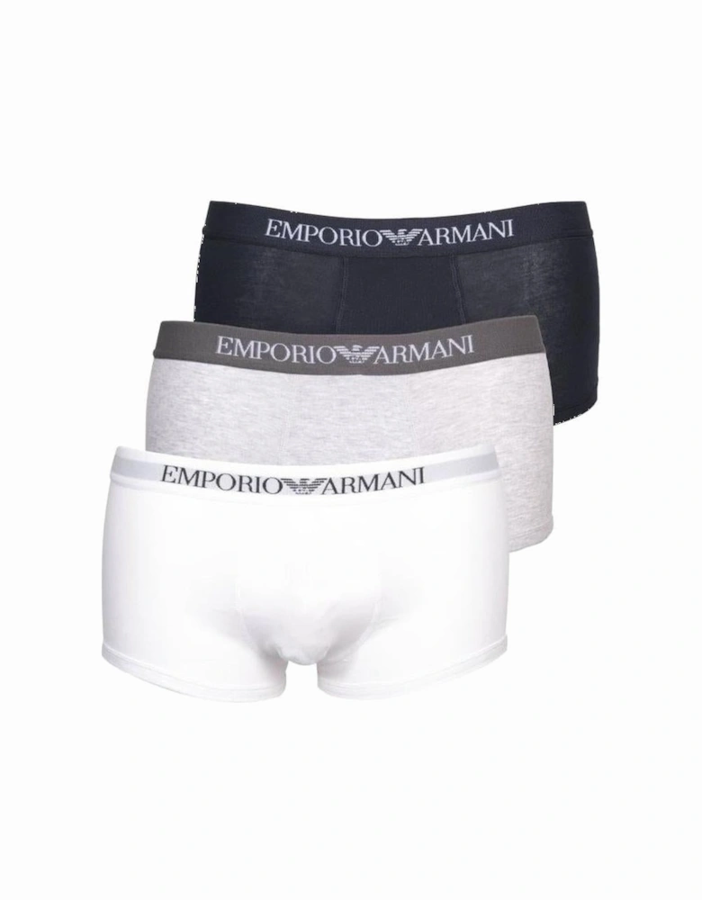 3-Pack Pure Cotton Boxer Trunks, Navy/White/Grey
