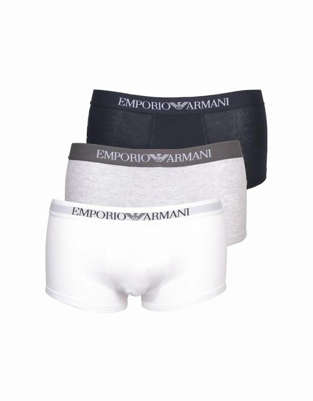 3-Pack Pure Cotton Boxer Trunks, Navy/White/Grey, 7 of 6