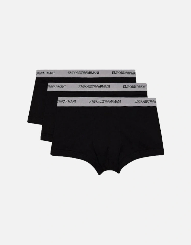 3-Pack Logoband Contrast Waist Boxer Trunks, Black