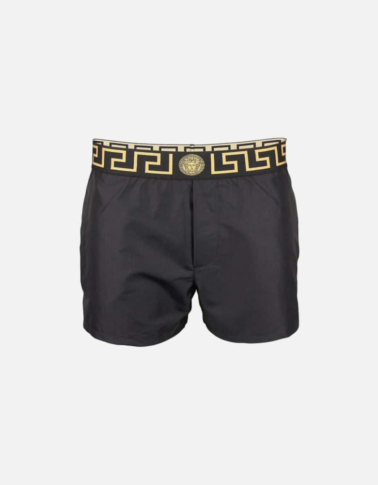 Greca Border Swim Shorts, Black