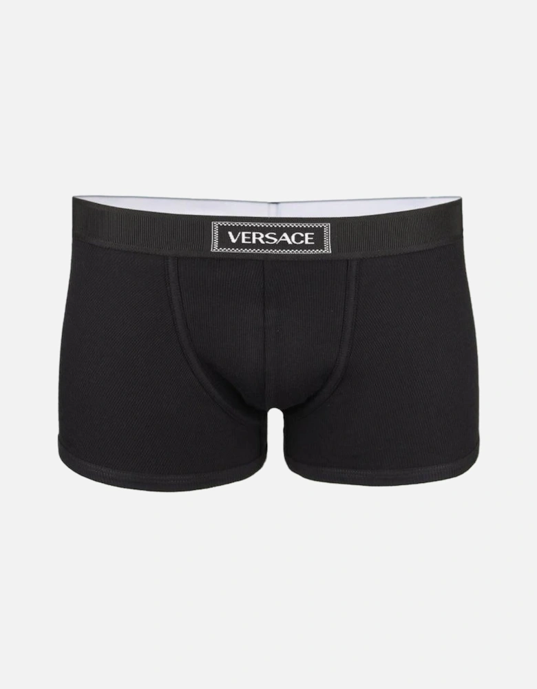 90s Vintage Logo Ribbed Boxer Trunks, Black