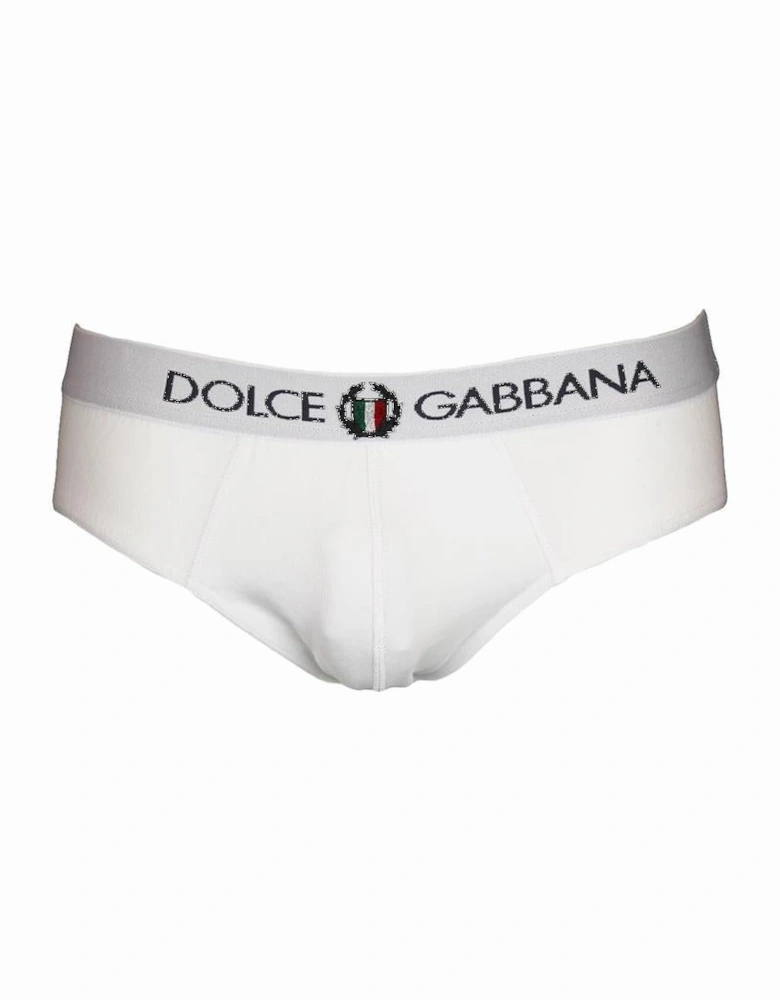 Stretch Cotton Mid-Rise Briefs With Crest, Optical White