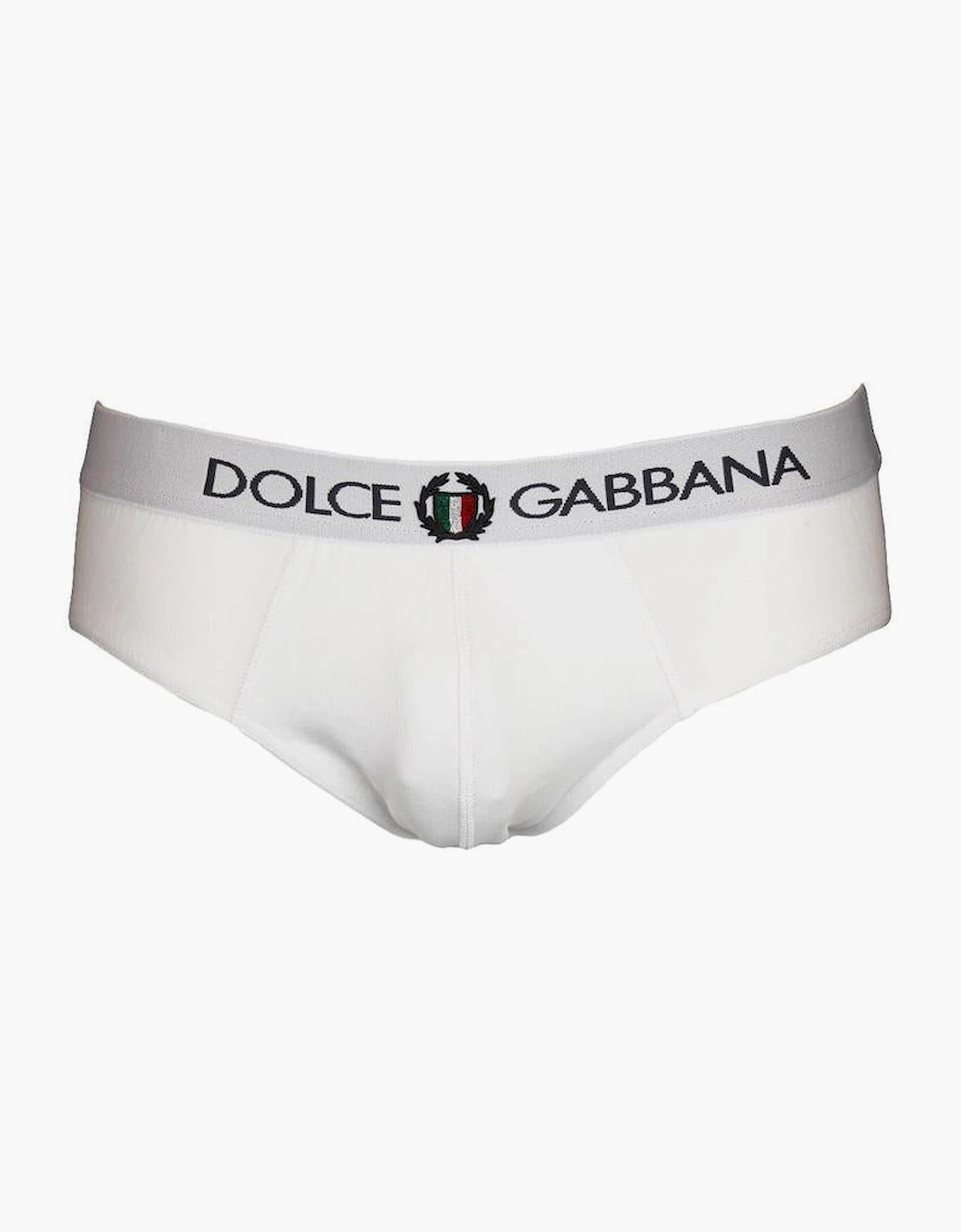 Men's Dolce & Gabbana Stretch Cotton Mid-Rise Briefs With Crest, Optical White - Size: Regular/40/32/34/35