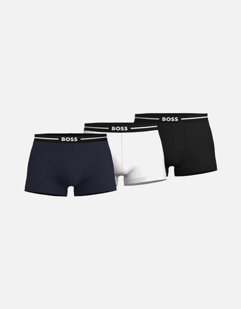 3-Pack Bold Logo Boxer Trunks, Black/White/Navy