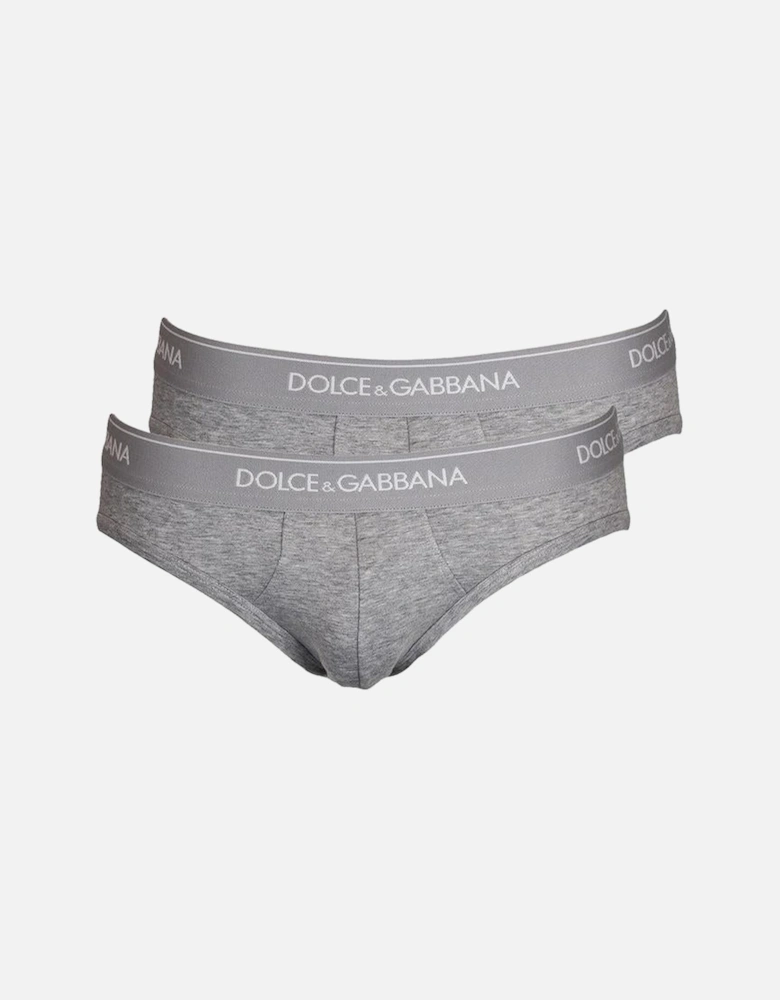 2-Pack Stretch Cotton Mid-Rise Briefs, Grey Melange