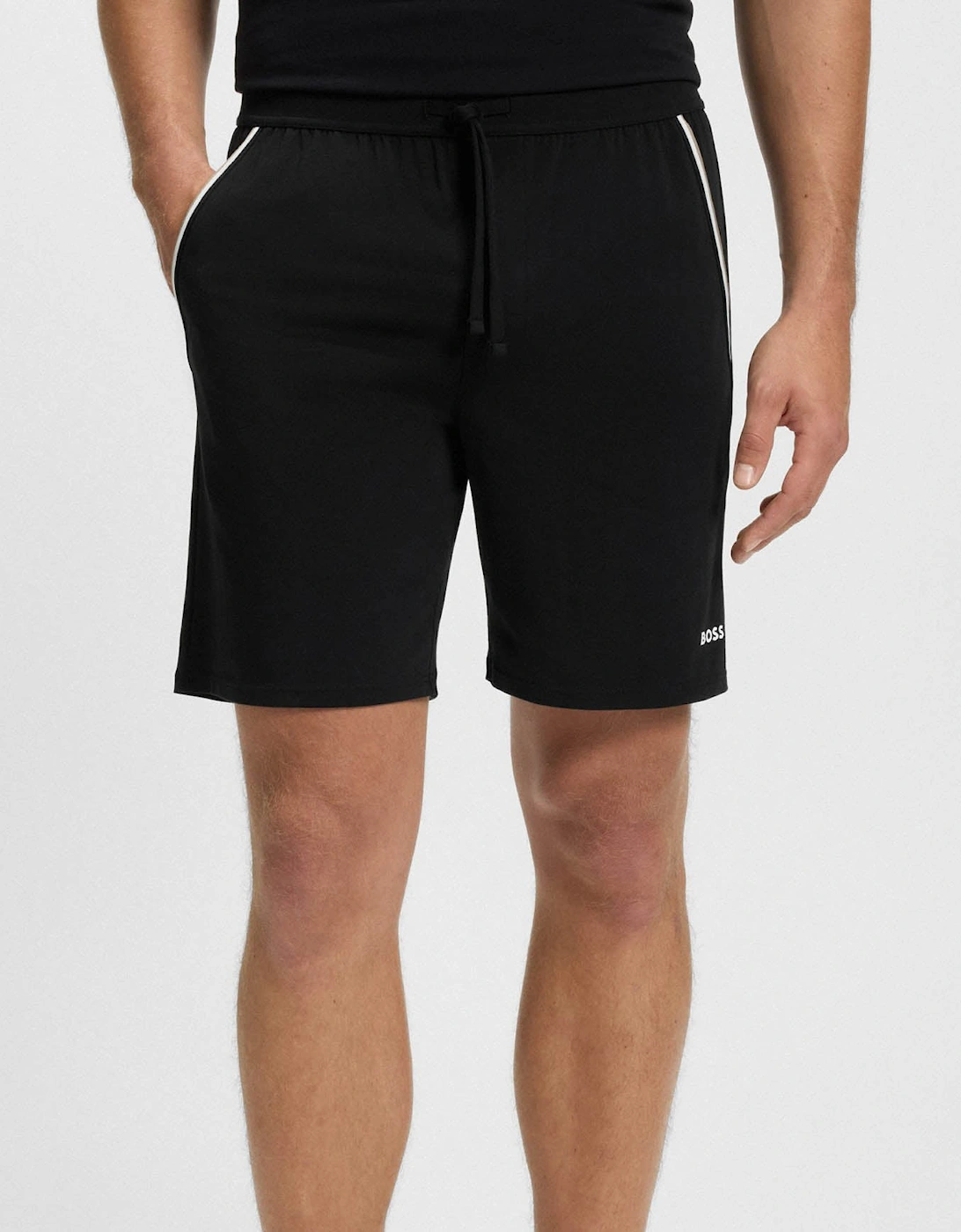 BOSS Orange Unique Mens Stretch-Cotton Pyjama Shorts with Tape Trims - Black 001, 2 of 1