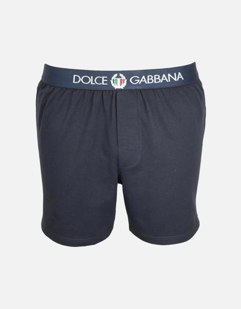 Regular Cotton Stretch Boxer Shorts with Crest, Navy Blue