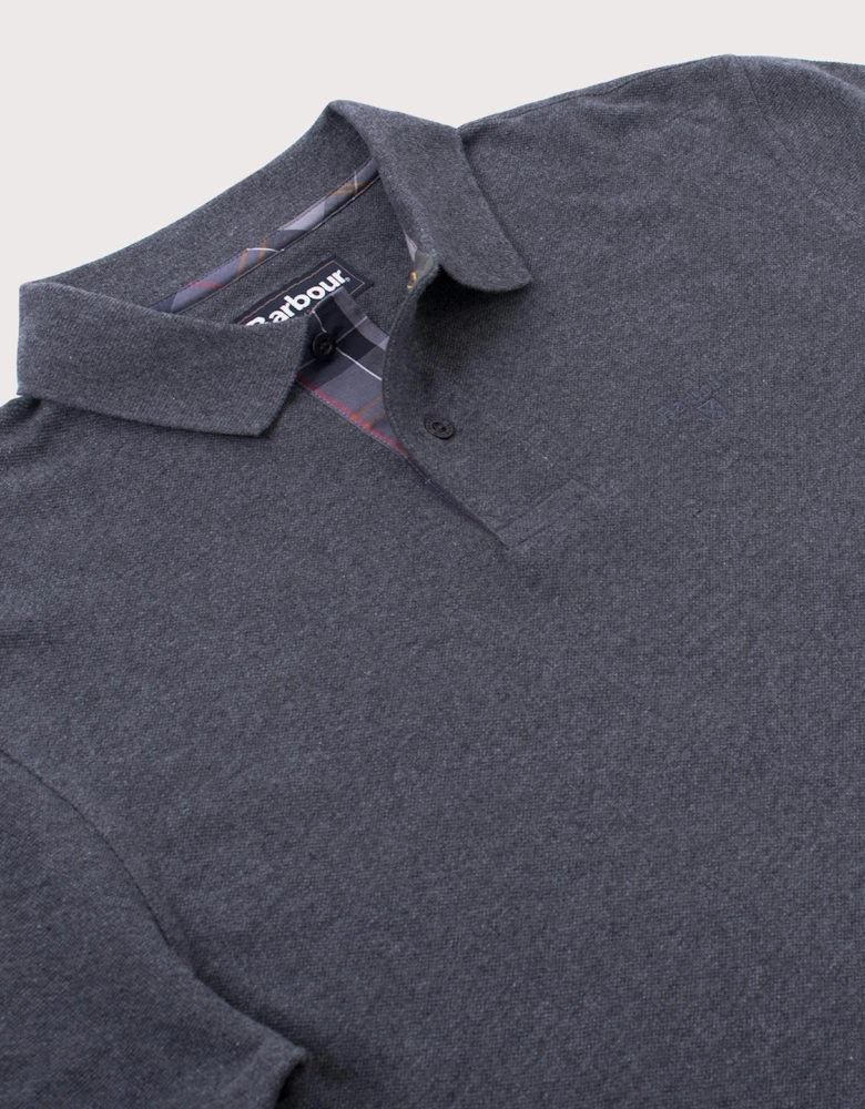Long Sleeve Tartan Placket Polo Shirt