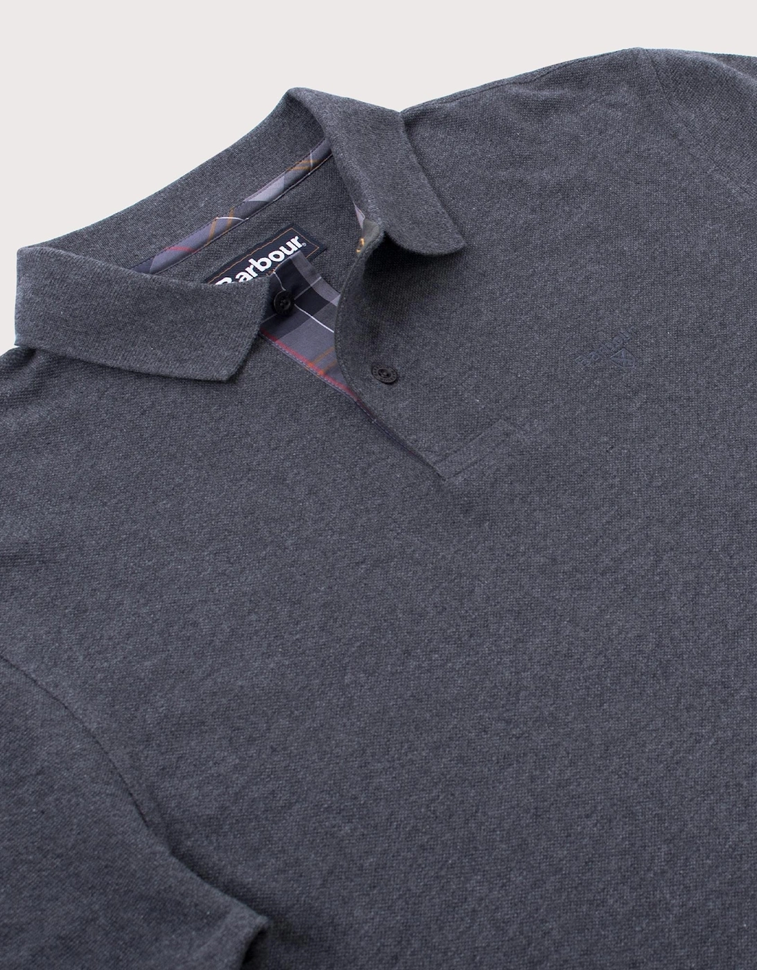 Long Sleeve Tartan Placket Polo Shirt