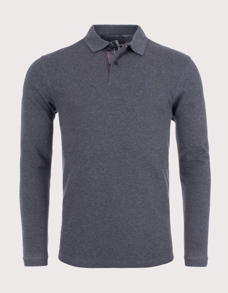 Long Sleeve Tartan Placket Polo Shirt