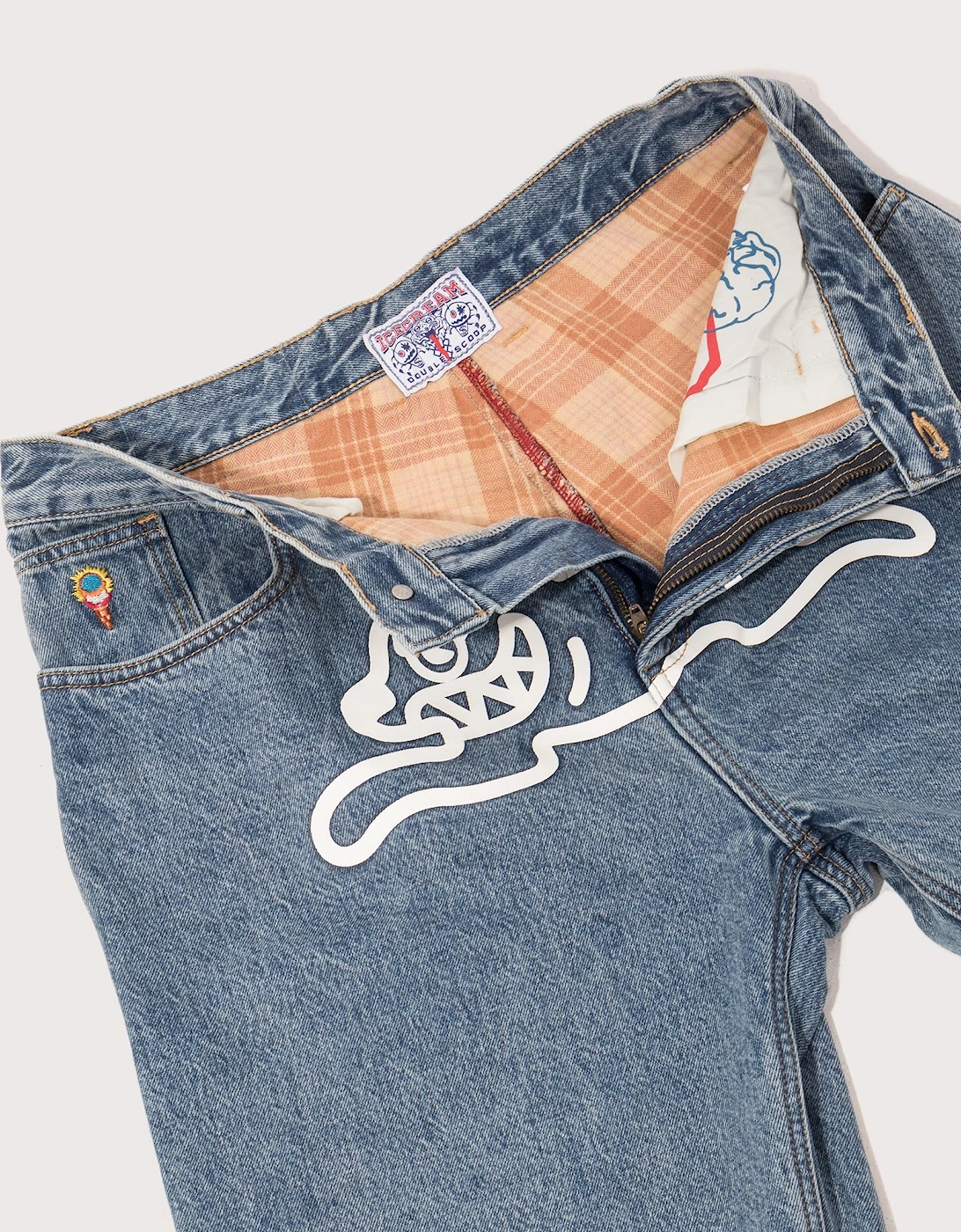 Check Lined Denim Pants