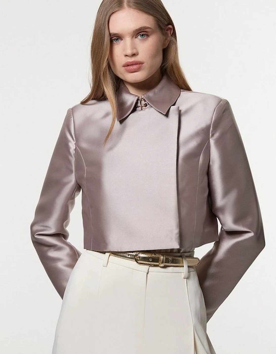 Collared Twill Cropped Woven Jacket, 2 of 1