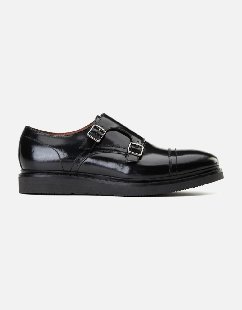 London Knight Leather Men's Black Double Monk Shoes