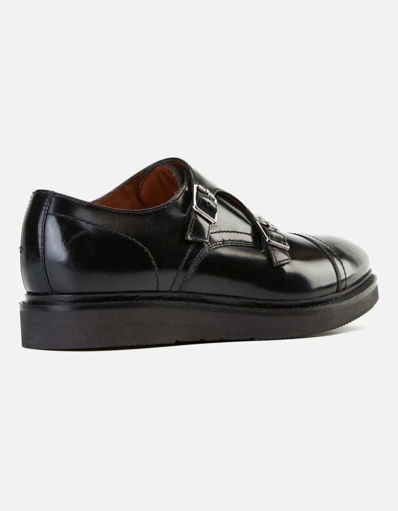 London Knight Leather Men's Black Double Monk Shoes