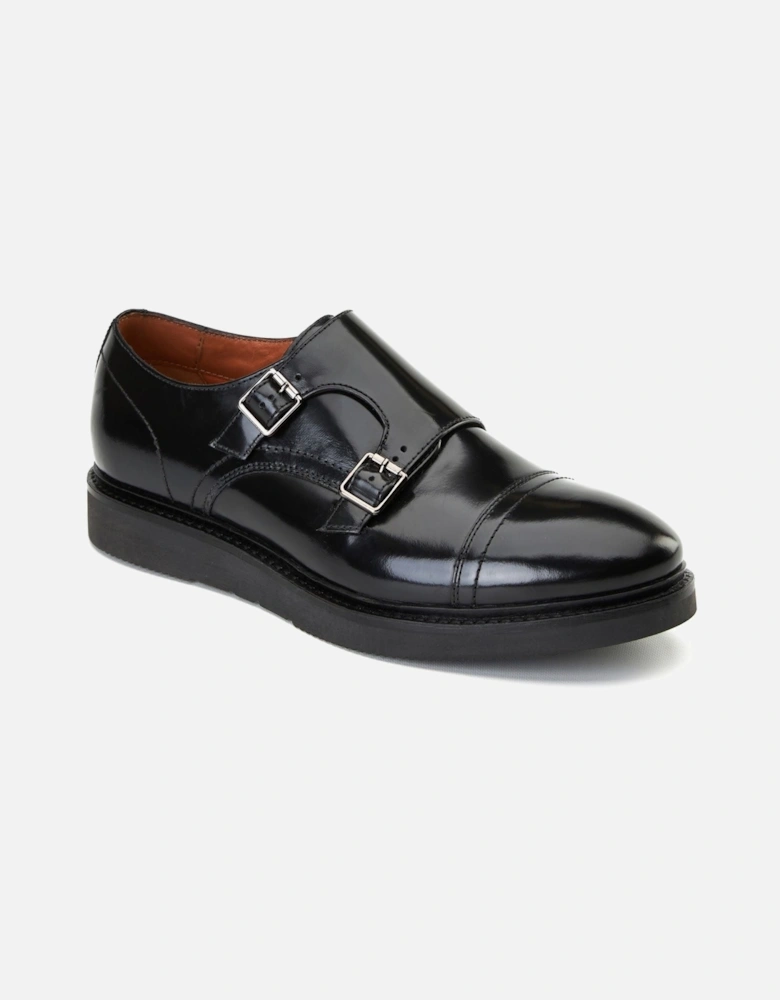 London Knight Leather Men's Black Double Monk Shoes