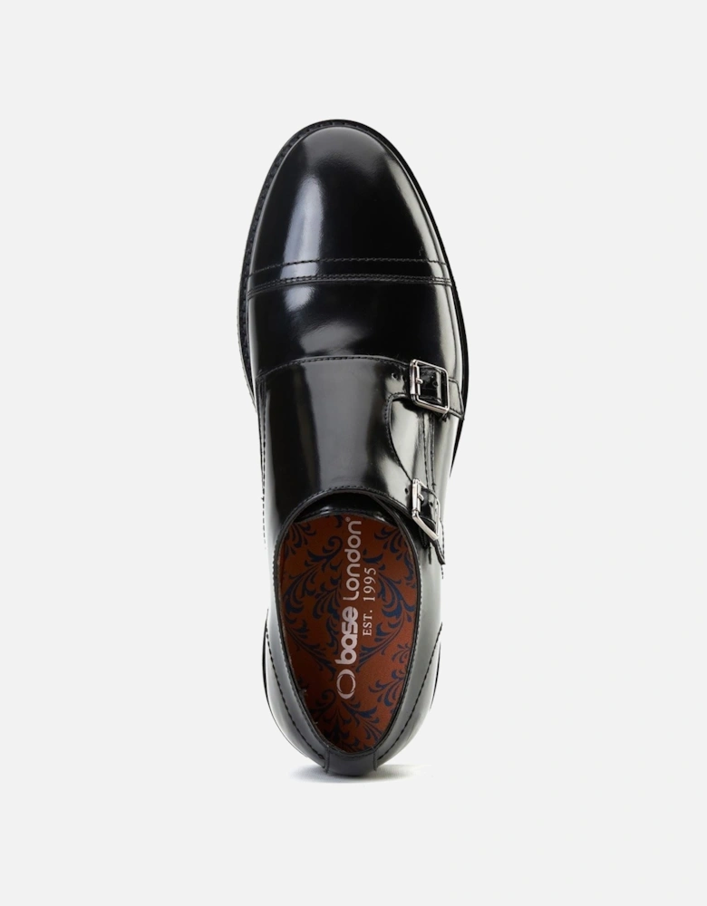 London Knight Leather Men's Black Double Monk Shoes
