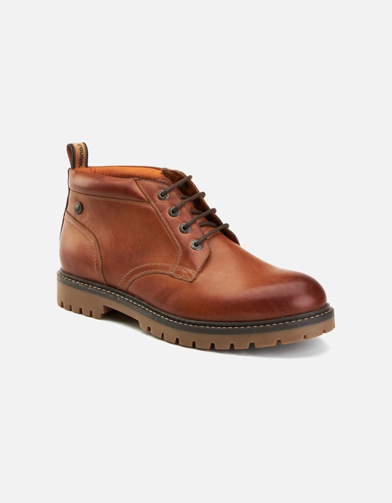 London Cobalt Leather Men's Tan Ankle Boots