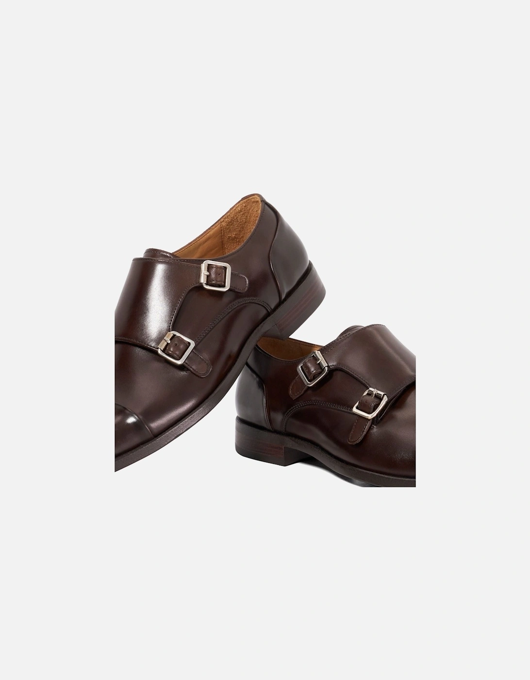 Dune Satchin Leather Men's Dark Brown Double Monk Shoes