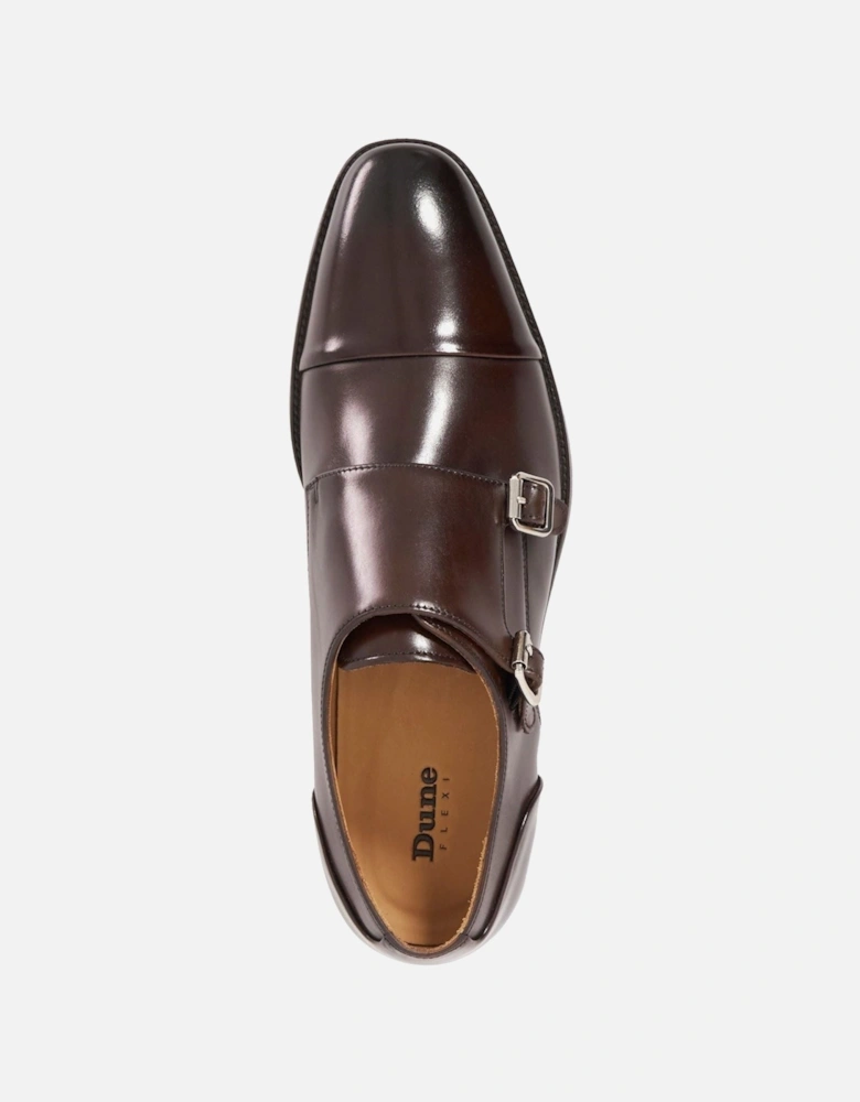Dune Satchin Leather Men's Dark Brown Double Monk Shoes
