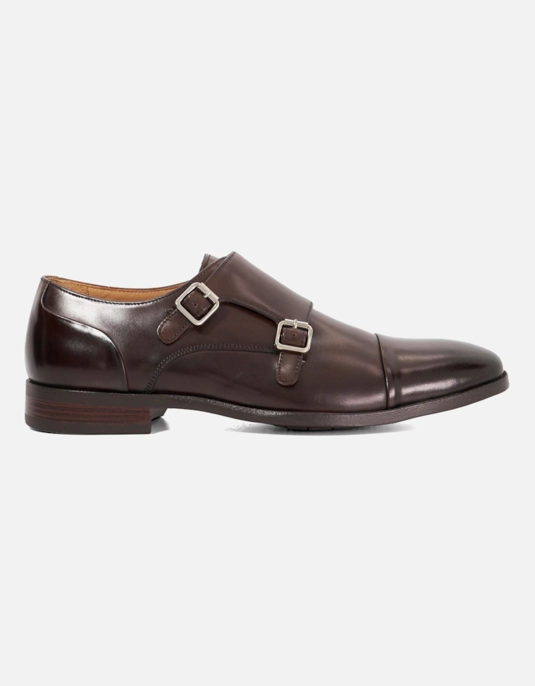 Dune Satchin Leather Men's Dark Brown Double Monk Shoes