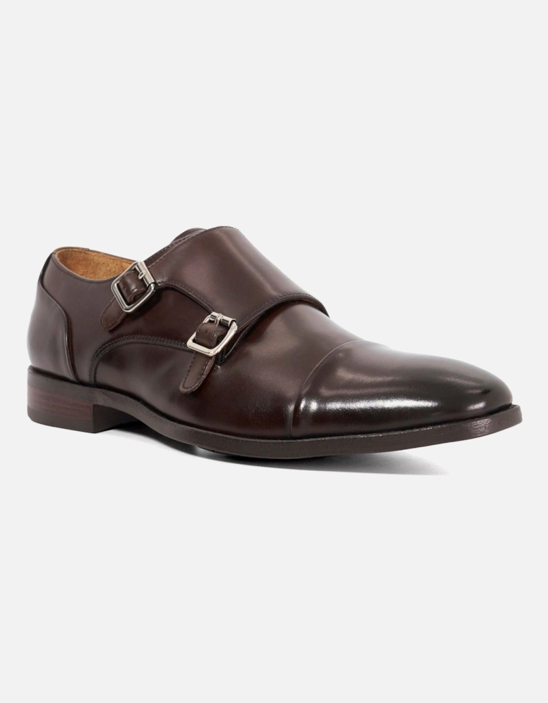 Dune Satchin Leather Men's Dark Brown Double Monk Shoes