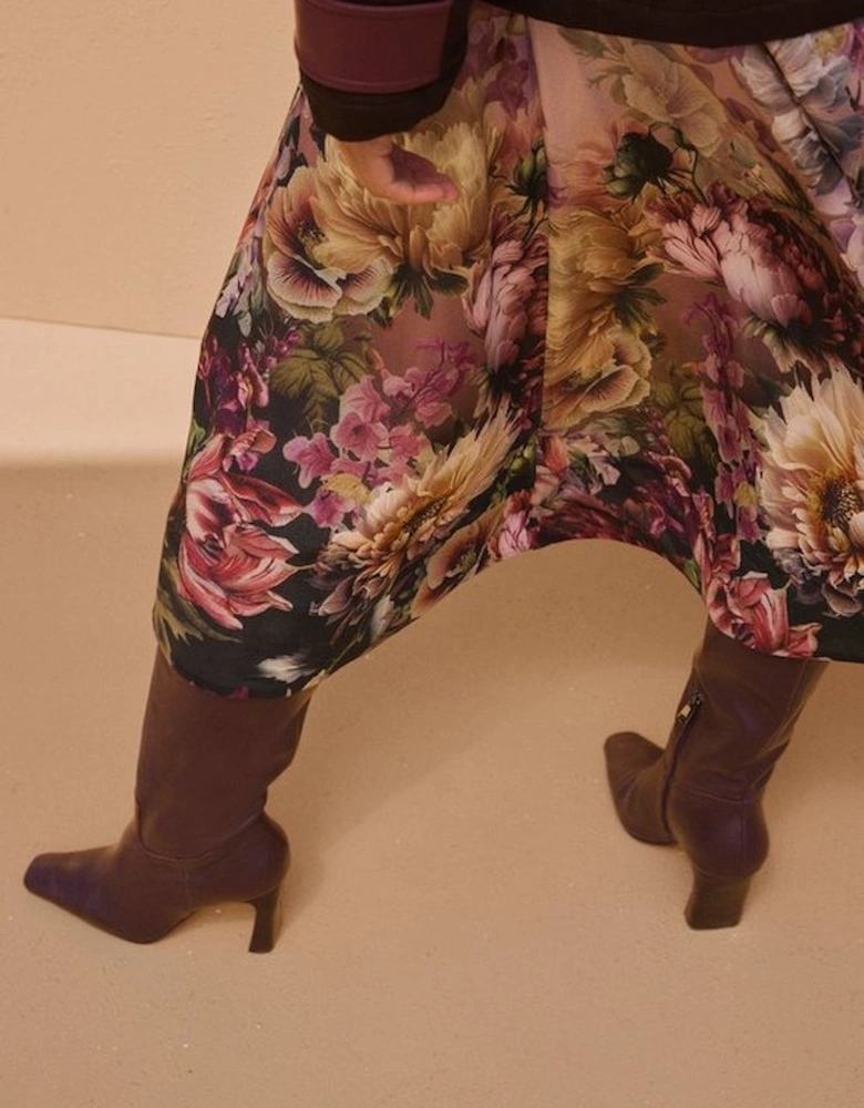 Floral Print Silk Cotton Long Sleeve Woven Maxi Dress