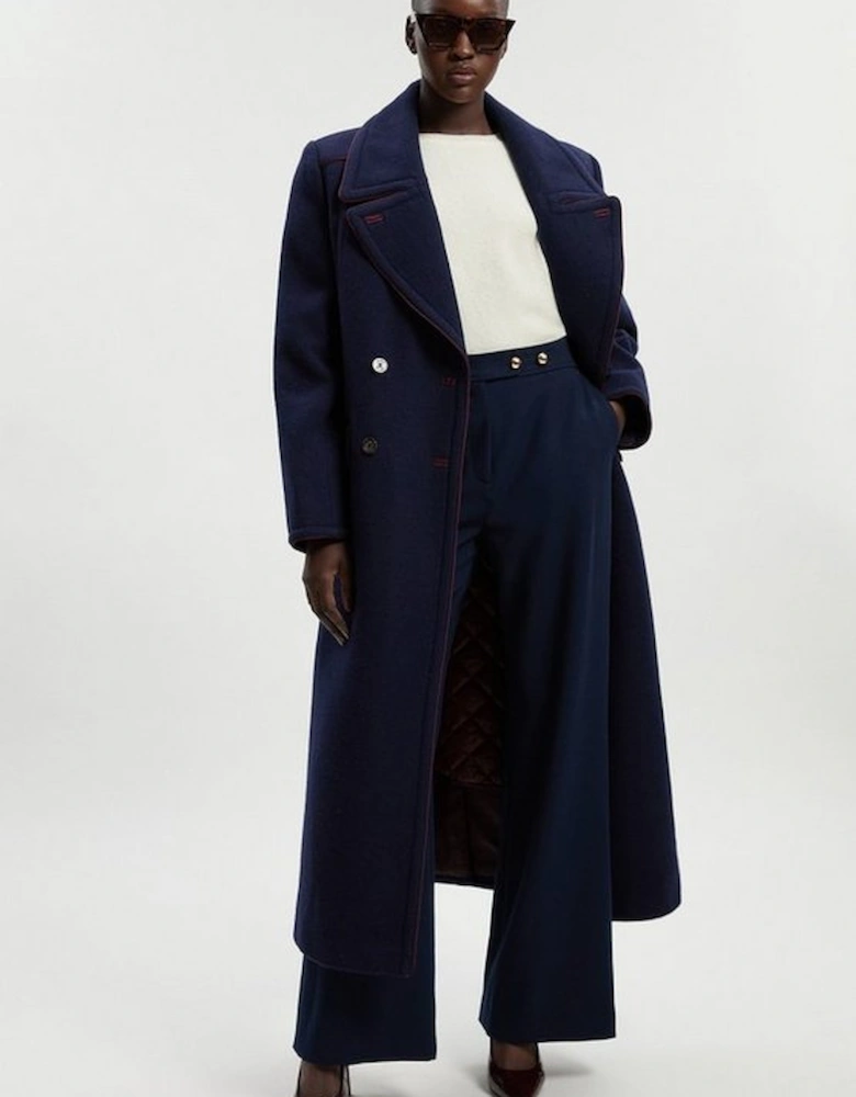 Wool Hybrid Double Breasted Tailored Midi Coat With Removable Padded Lining