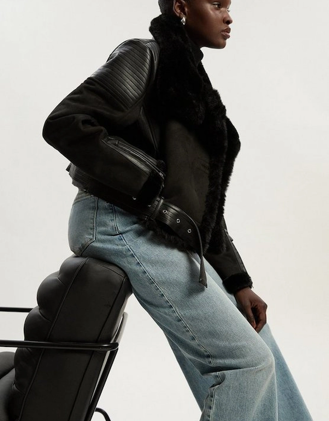 Faux Shearling Crop Biker Coat, 2 of 1