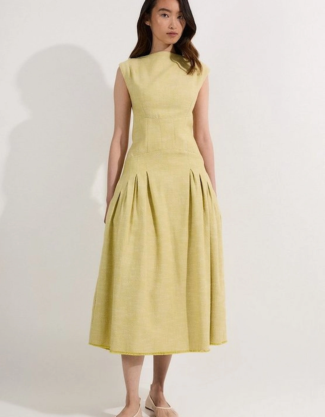 Spring Tweed Tailored Sleeveless Full Skirted Midi Dress, 5 of 4