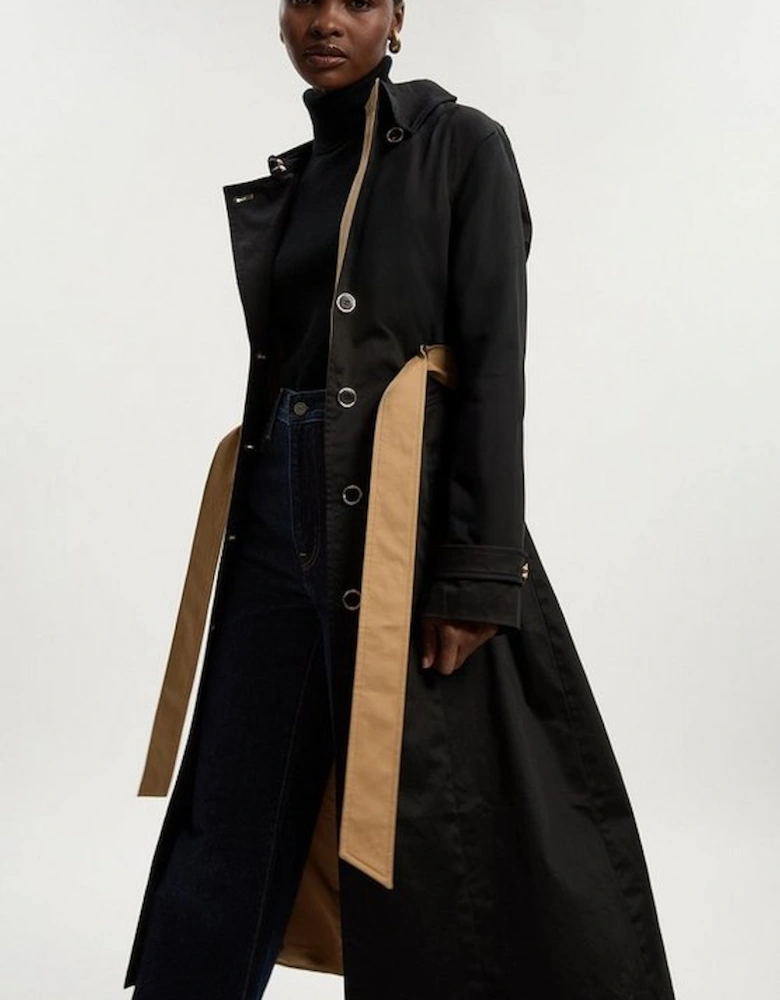 Colour Block Belted Tailored Trench Coat