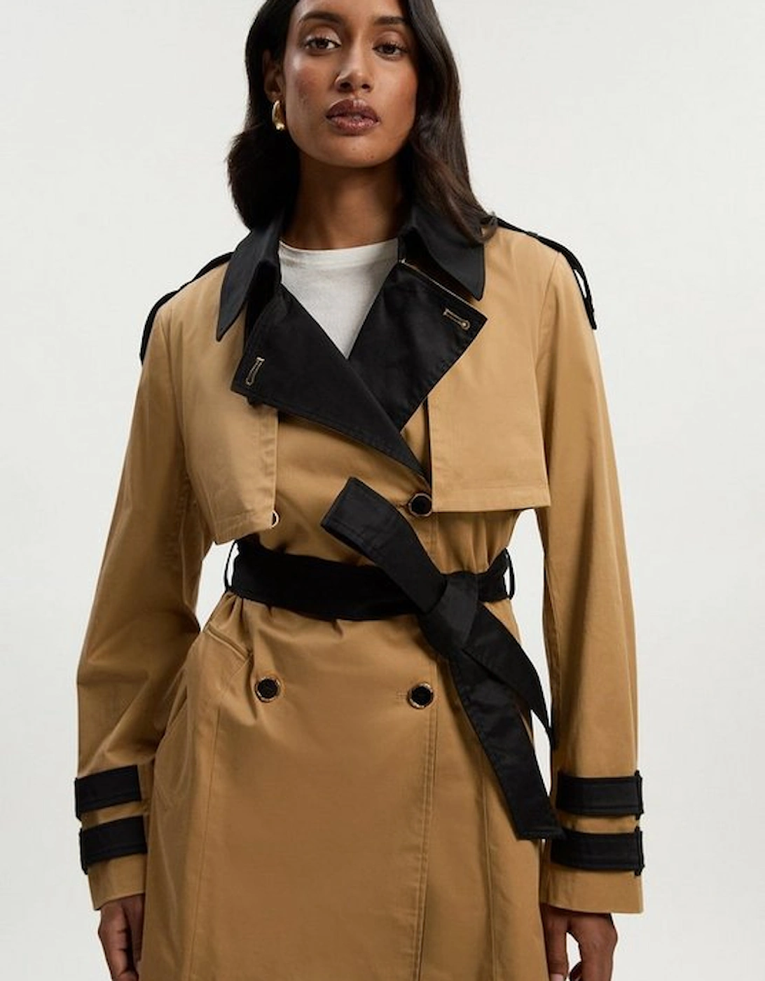 Colour Block Belted Tailored Short Trench Coat, 2 of 1
