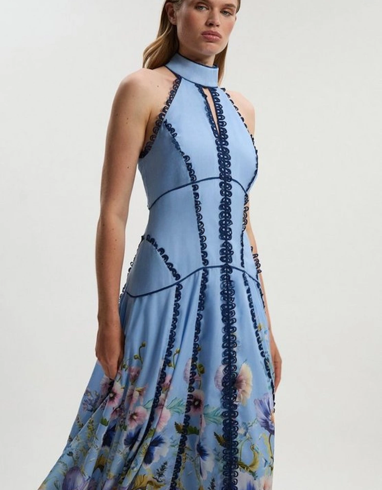 Trailing Floral Woven Halter Neck Maxi Dress