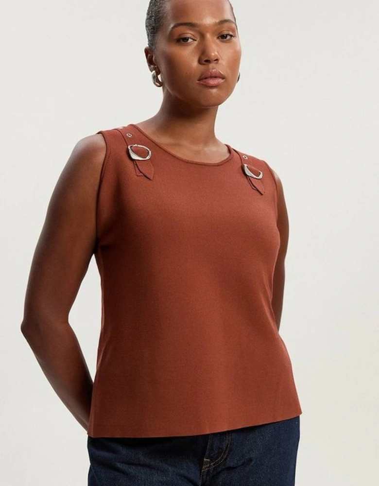 Plus Size Buckle Trim Knitted Top
