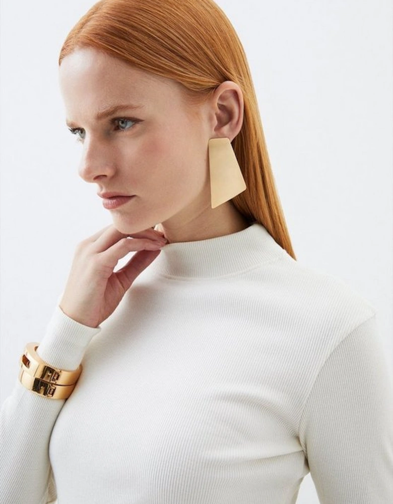 Compact Jersey Ribbed Turtle Neck Top