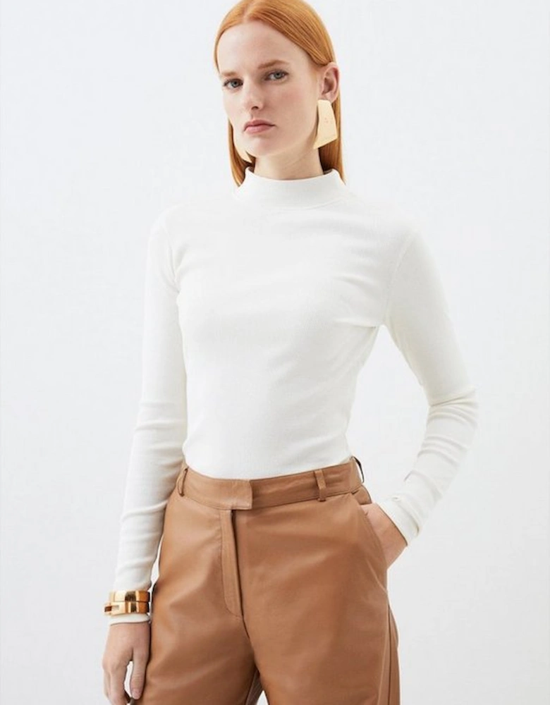 Compact Jersey Ribbed Turtle Neck Top