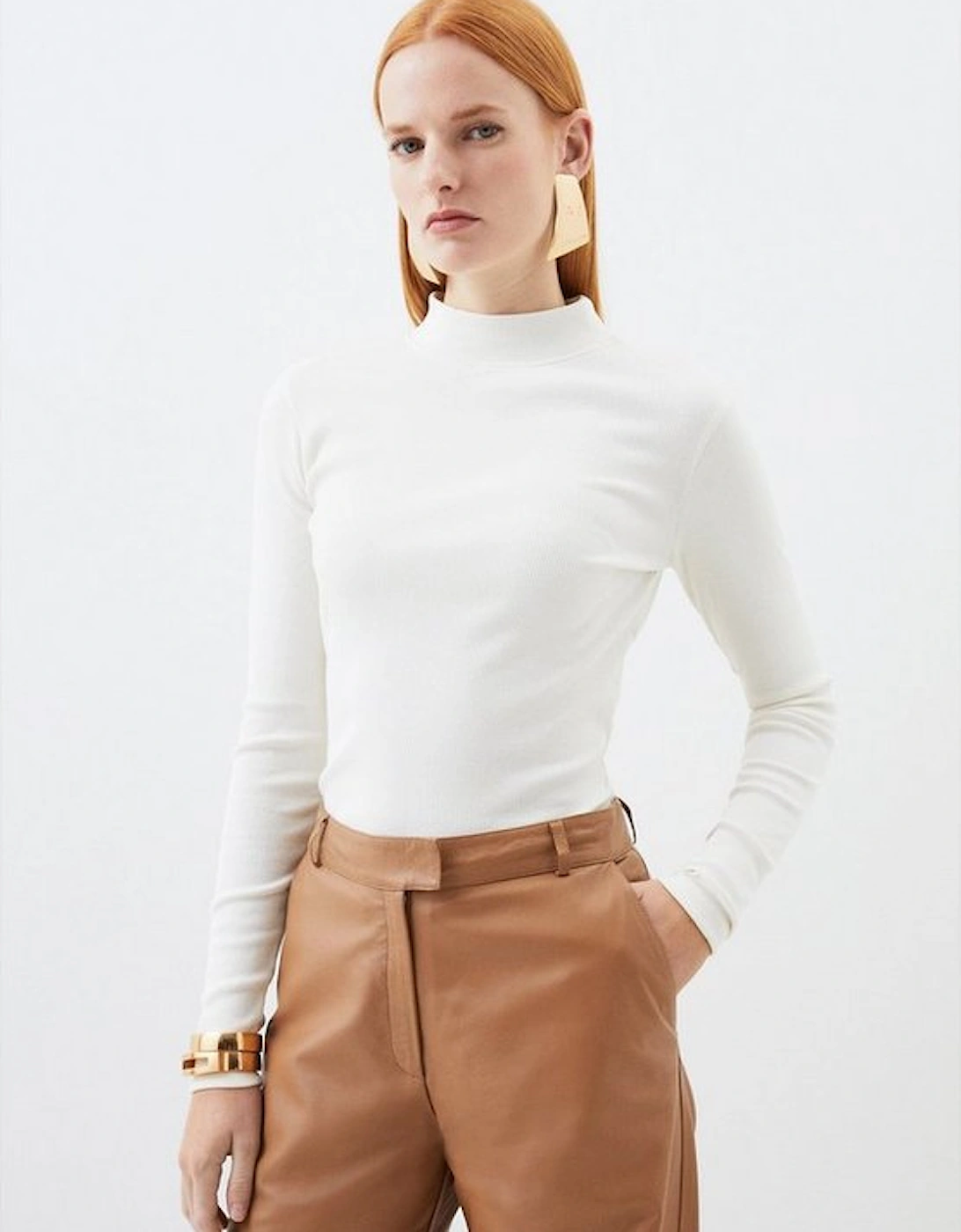 Compact Jersey Ribbed Turtle Neck Top, 5 of 4