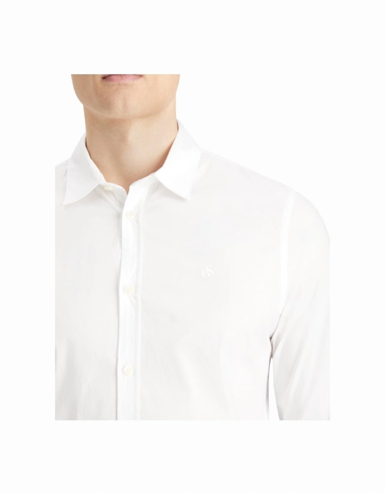 Cotton Poplin Stretch Long Sleeve Shirt White