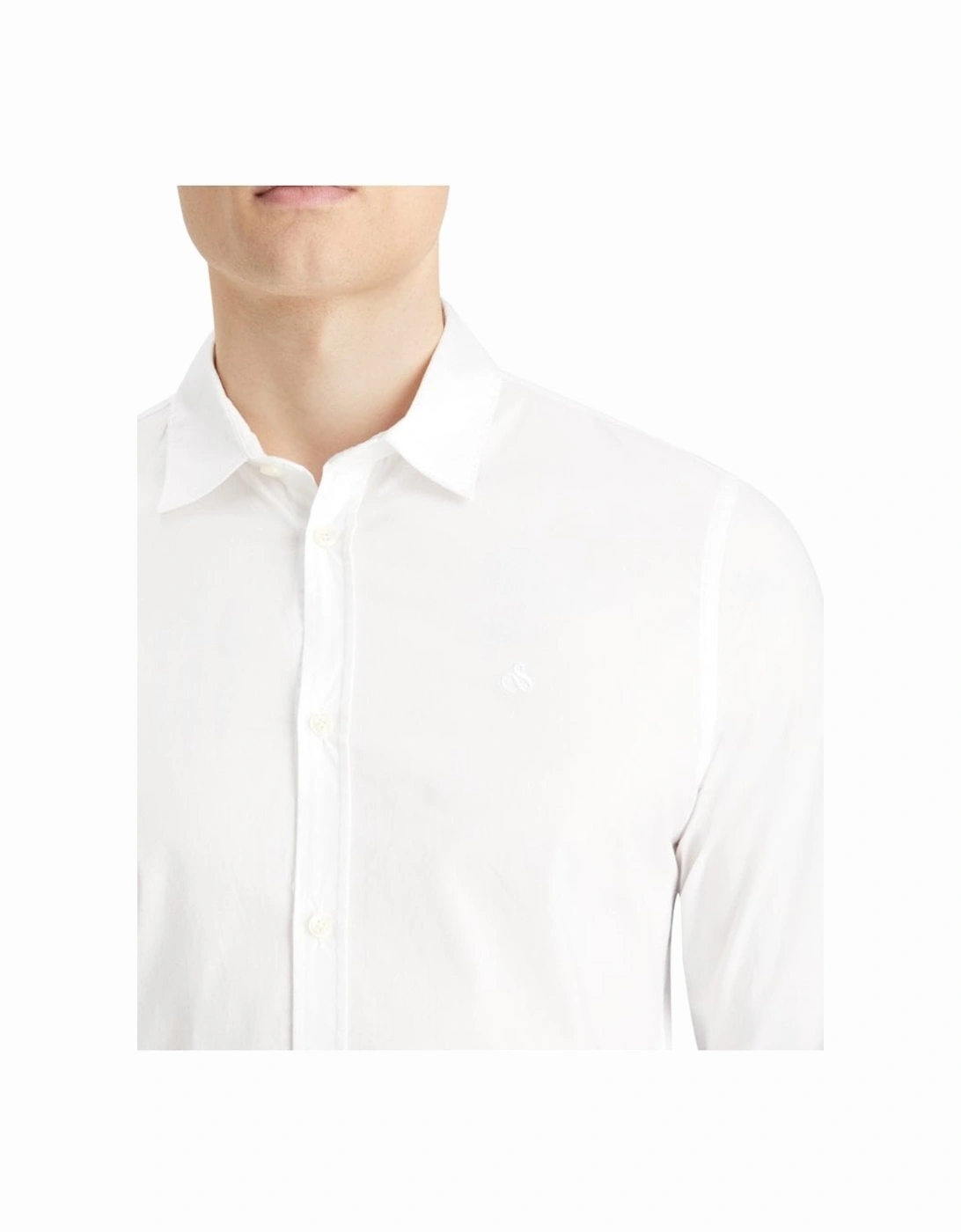 Cotton Poplin Stretch Long Sleeve Shirt White