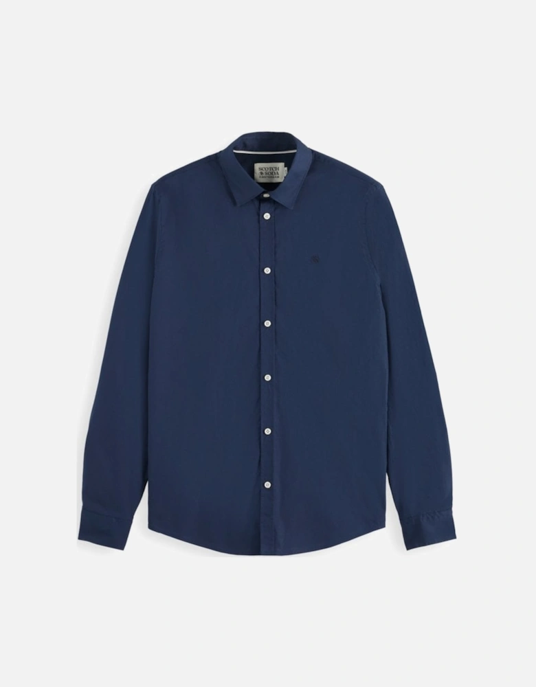 Cotton Poplin Stretch Long Sleeve Shirt Navy