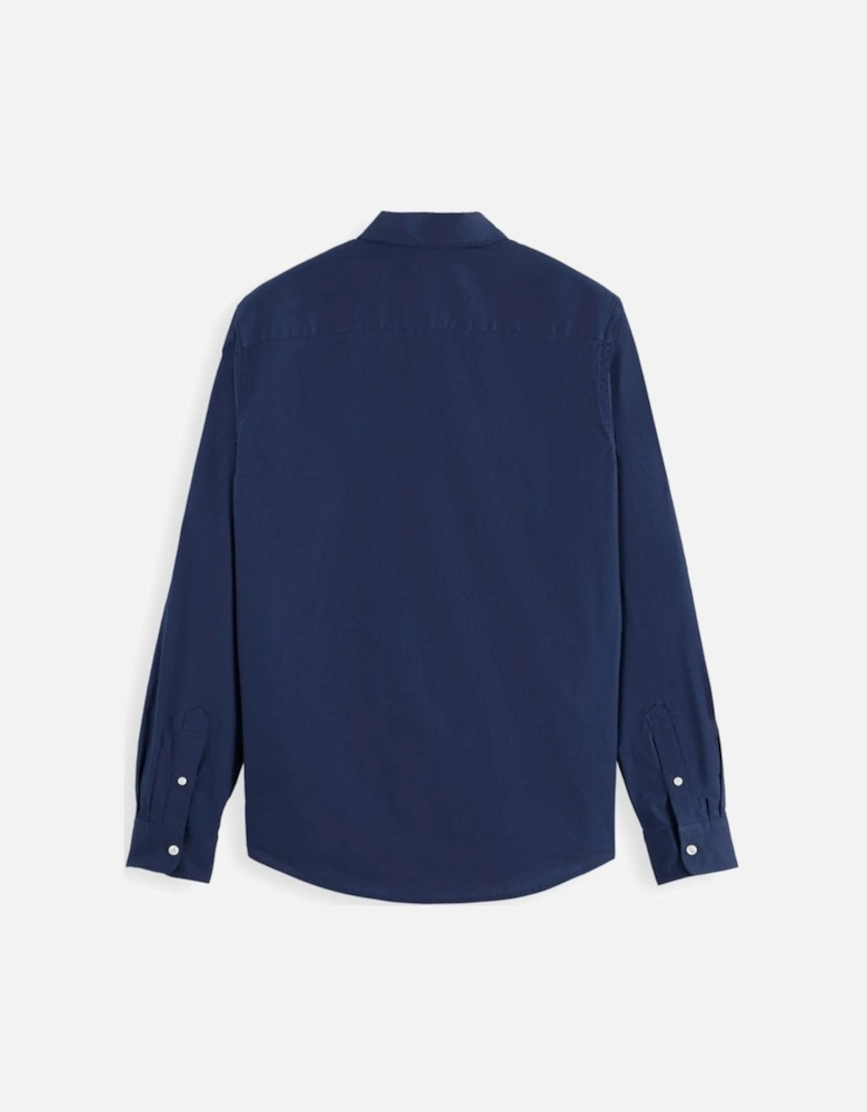 Cotton Poplin Stretch Long Sleeve Shirt Navy