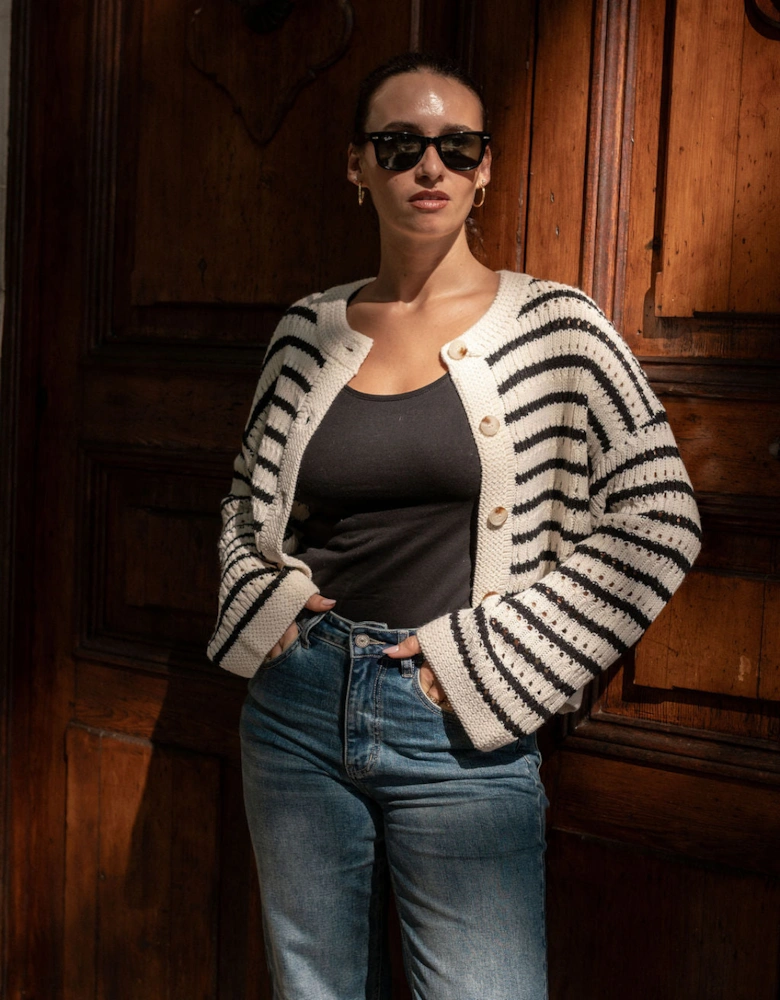 Cream Stripe Cable Knit Crop Cardigan