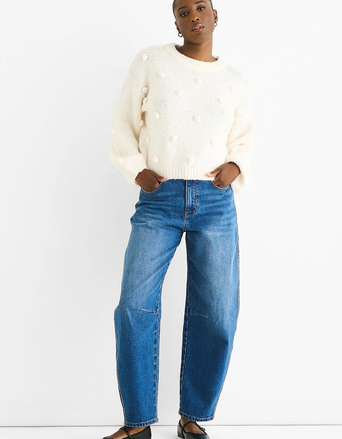Gini London Women's Cream Wool Mix Oversized Knit Jumper | Size: Medium/Large - Image 2