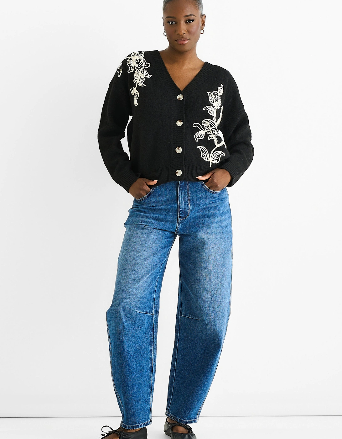 Black Floral Appliqué Wool Mix Cardigan, 5 of 4