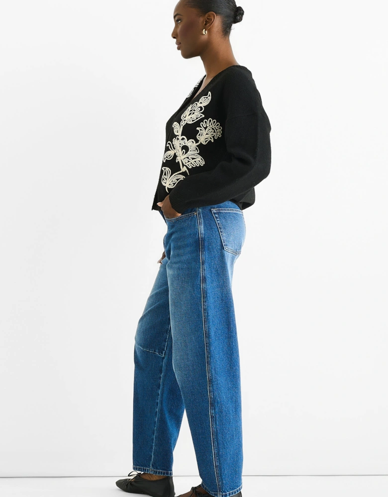 Black Floral Appliqué Wool Mix Cardigan