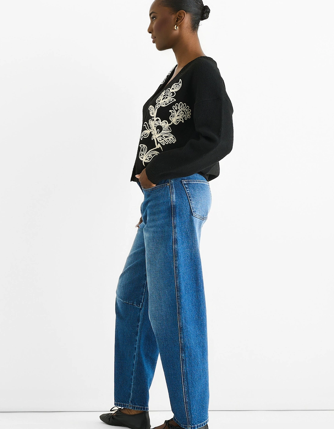 Black Floral Appliqué Wool Mix Cardigan