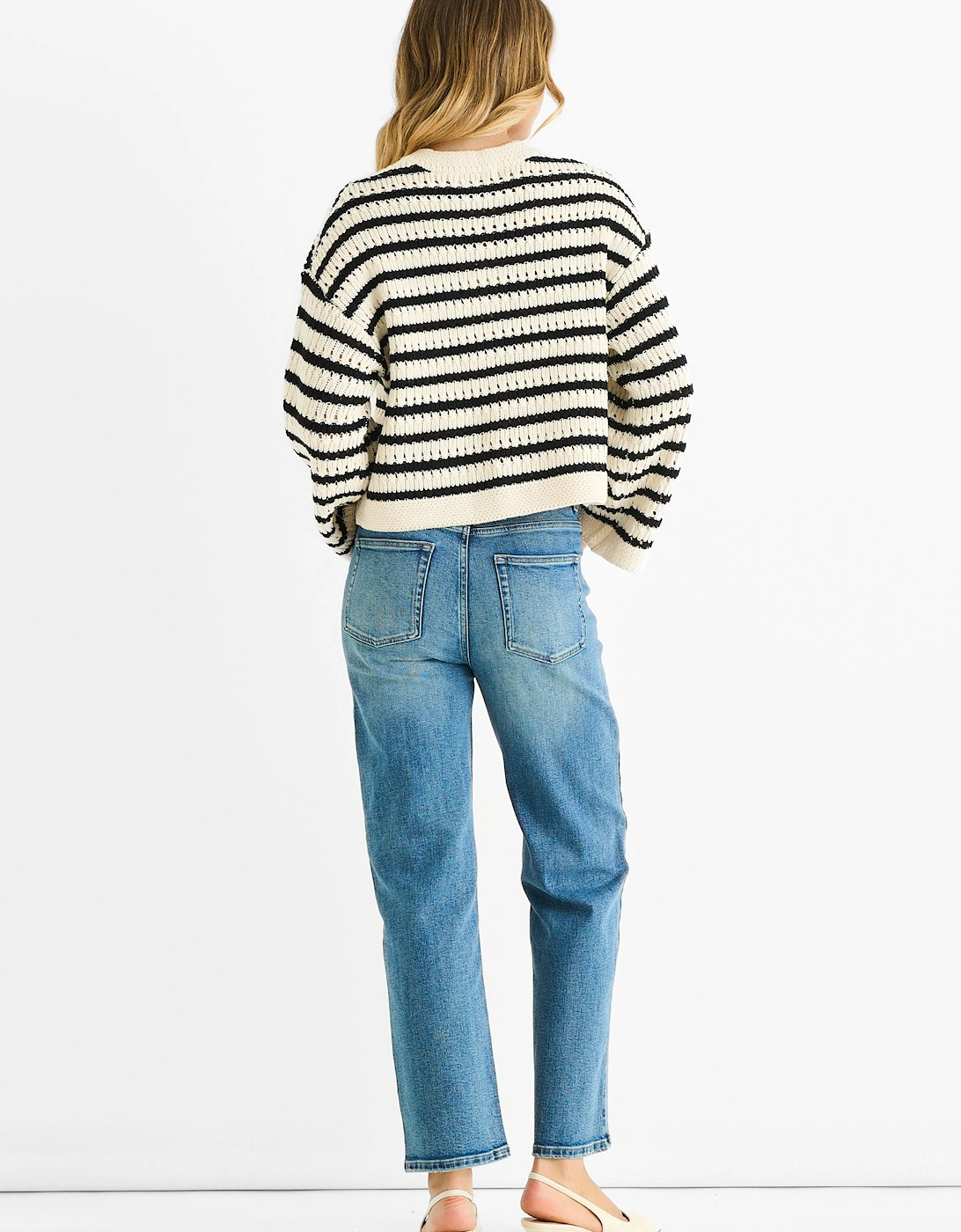 Cream Stripe Cable Knit Crop Cardigan
