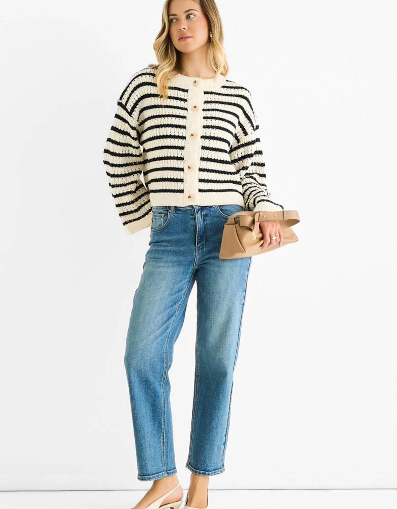 Cream Stripe Cable Knit Crop Cardigan