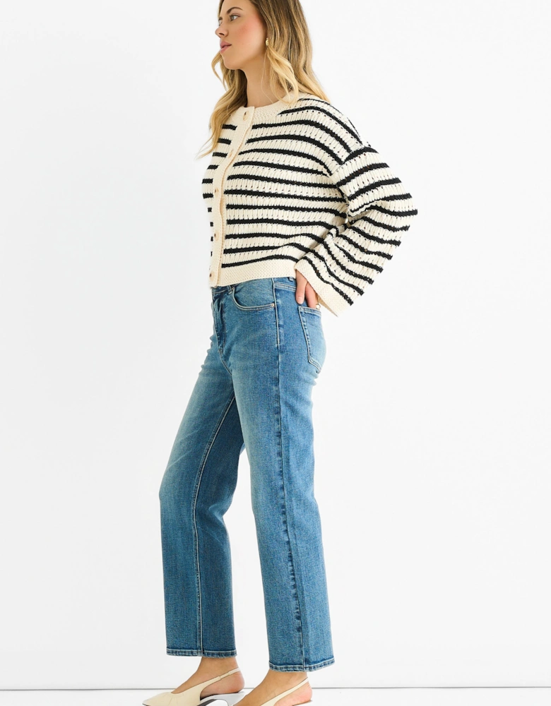 Cream Stripe Cable Knit Crop Cardigan