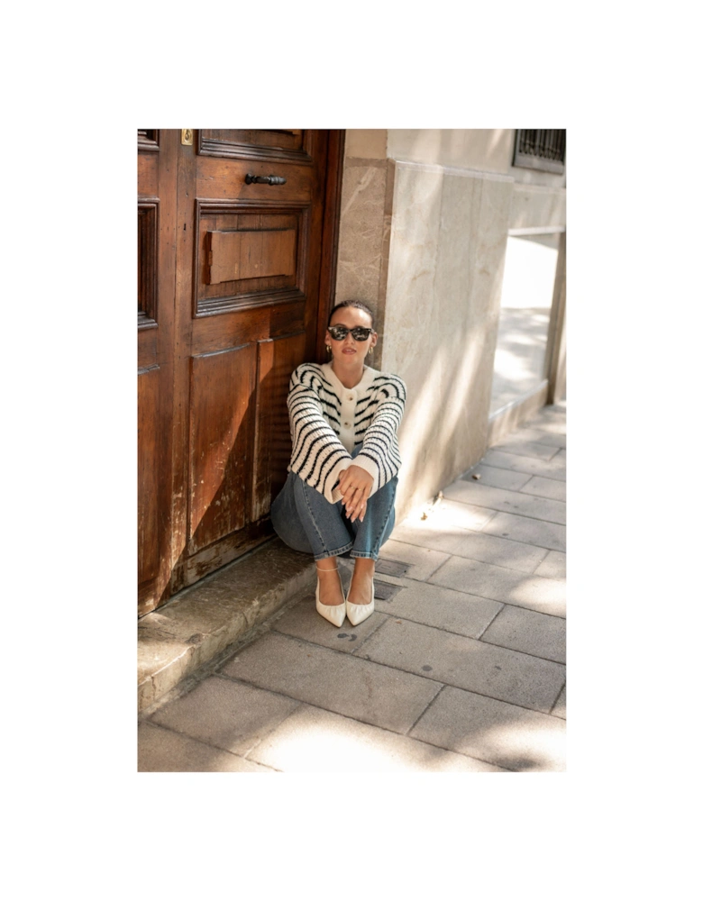 Cream Stripe Cable Knit Crop Cardigan