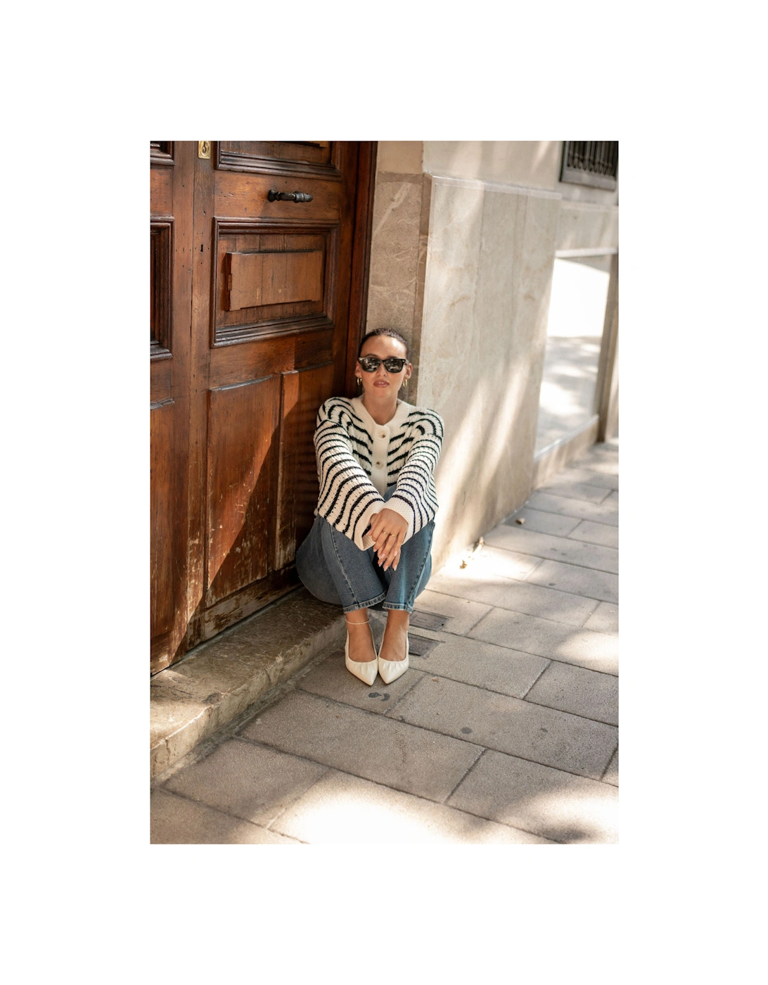Cream Stripe Cable Knit Crop Cardigan